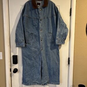 Vtg M/L Sunbelt Sportswear Denim Blue Jean Long Duster Trench Coat Jacket Unisex